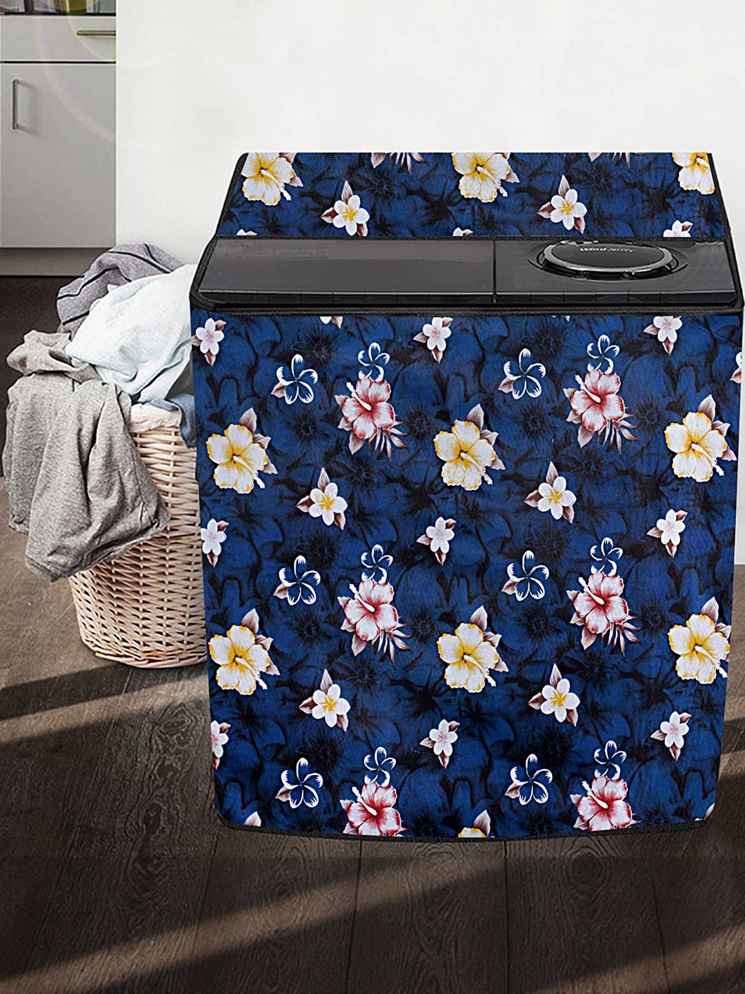 The Furnishing Tree Washing Machine Cover Floral Pattern Blue Compatible for Whirlpool 7.2Kg Semi-A
