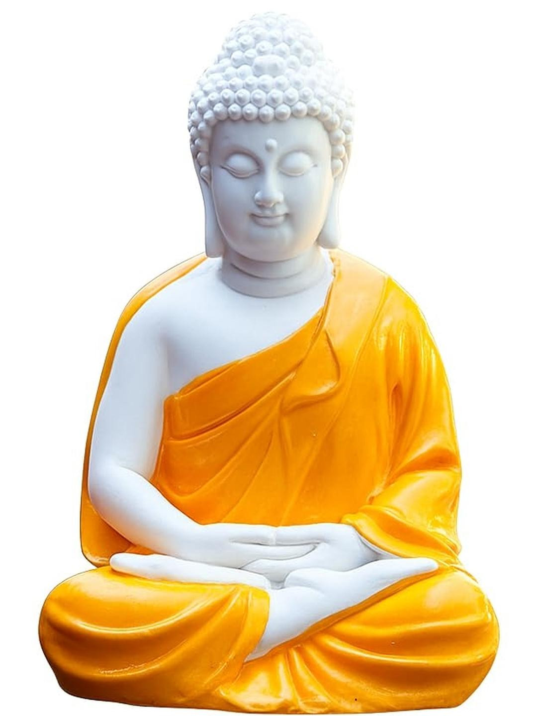 SSS SCULPTURE Orange Sitting Buddha Idol