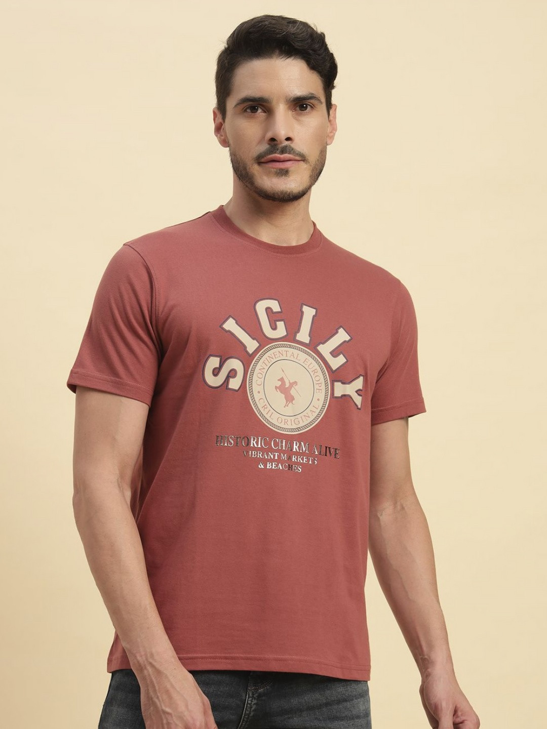 Cantabil Men Typography Printed Round Neck Cotton T-shirt