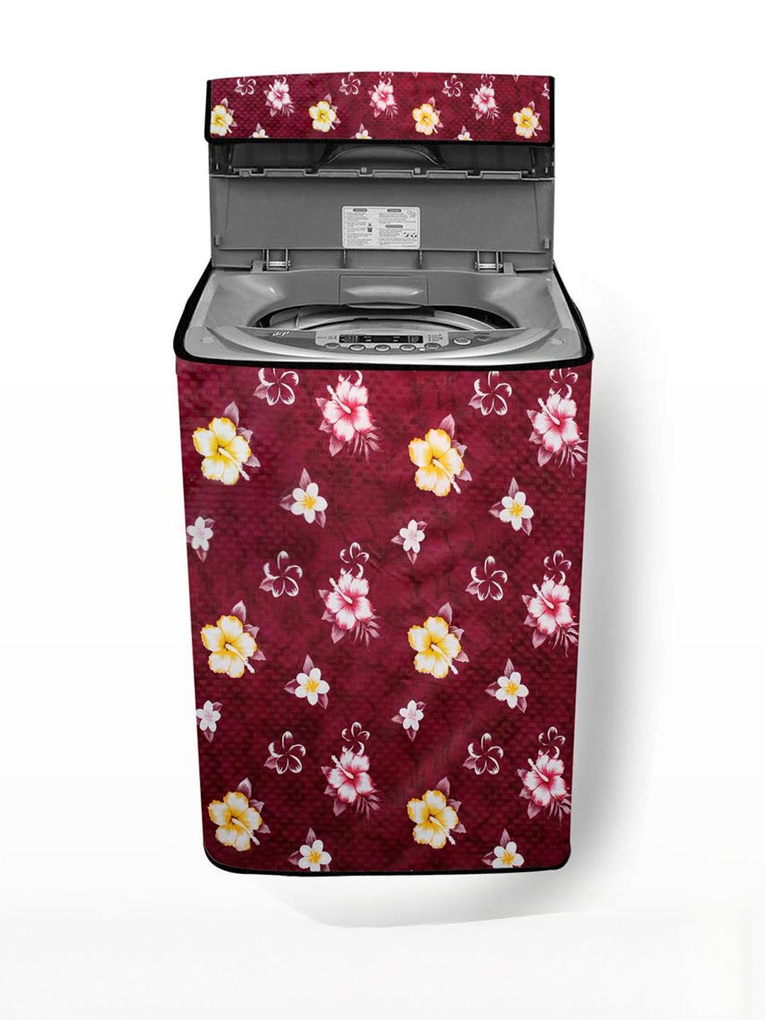 The Furnishing Tree Washing Machine Cover Floral Red Compatible for Godrej 7.5 Kg Fully-Automatic T