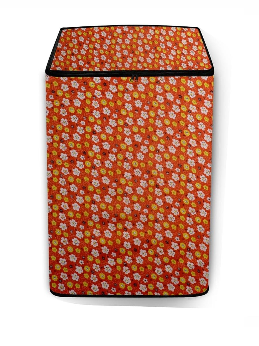 The Furnishing Tree Orange Floral Printed Front Load Washing Machine Cover