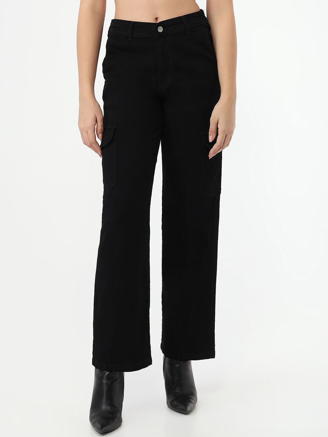 Kraus Jeans Women Straight Fit High-Rise Cargos Trousers