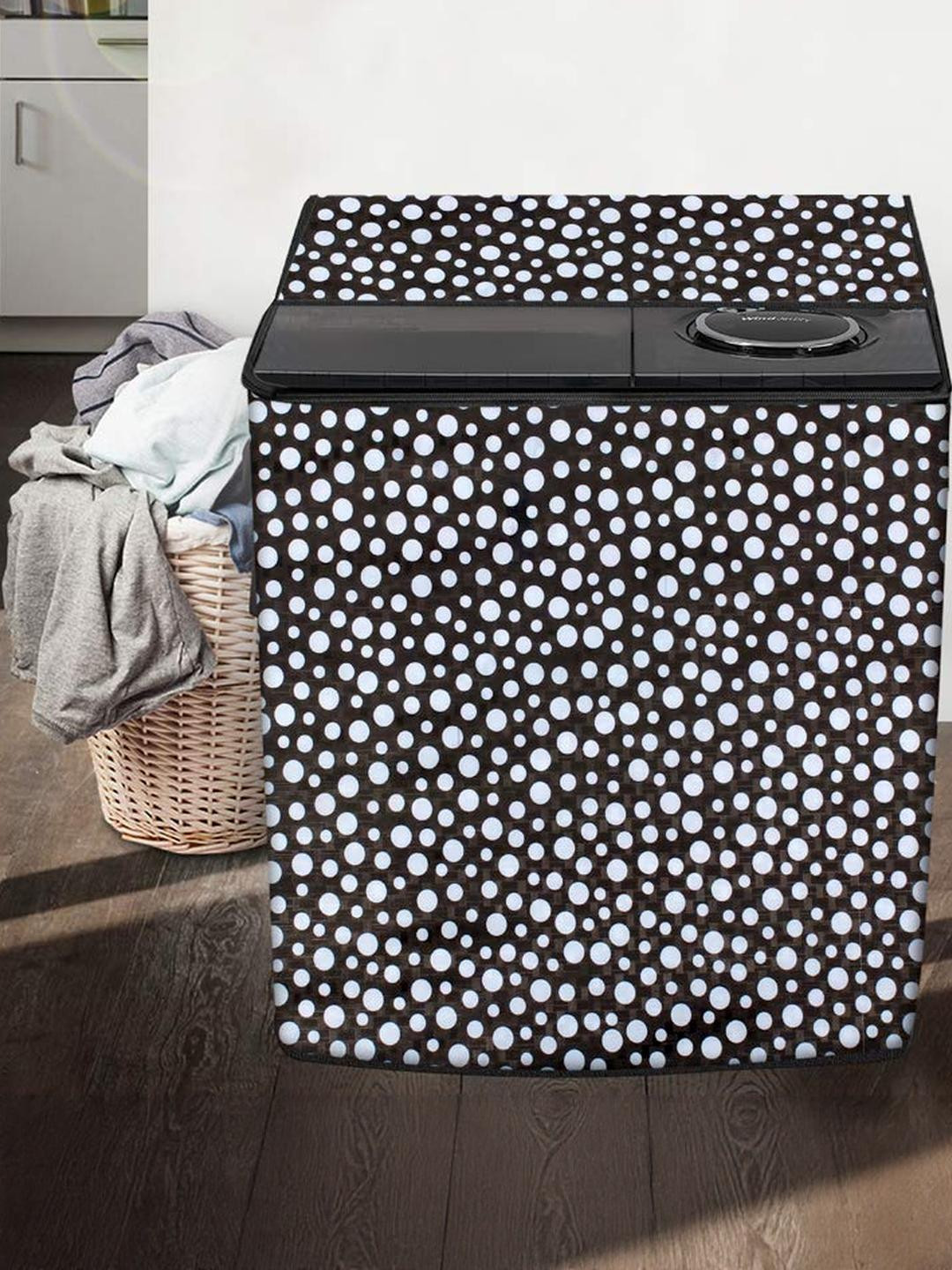 The Furnishing Tree Washing Machine Cover Polka dot Pattern Black Compatible for Whirlpool 7.5 Kg S