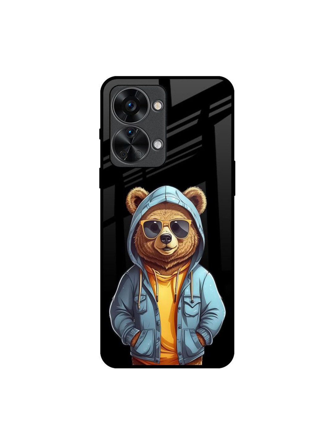 QRIOH Urban Bear Printed Sleek & Lightweight Silicone Oneplus Nord 2T Glass Back Case