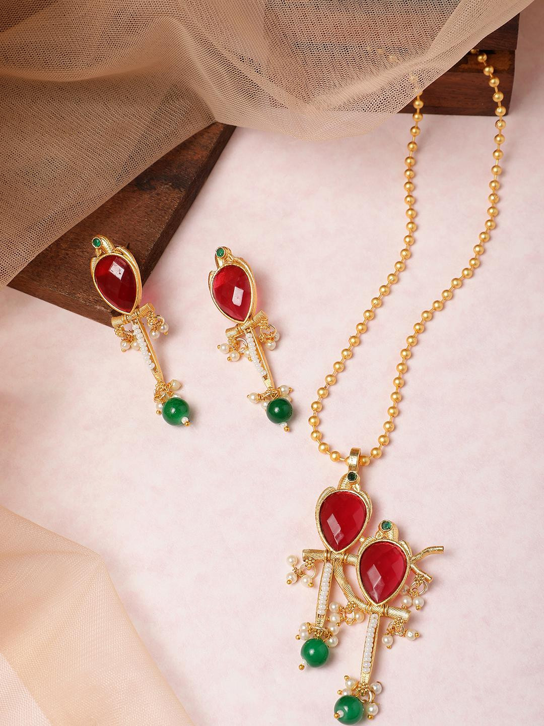 Anouk Gold-Plated Copper Artificial Stones & Beads Jewellery Set