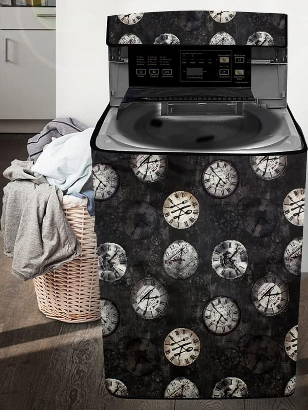 The Furnishing Tree Washing Machine Cover Analog Pattern Black Compatible for Whirlpool 7.5 Kg Full