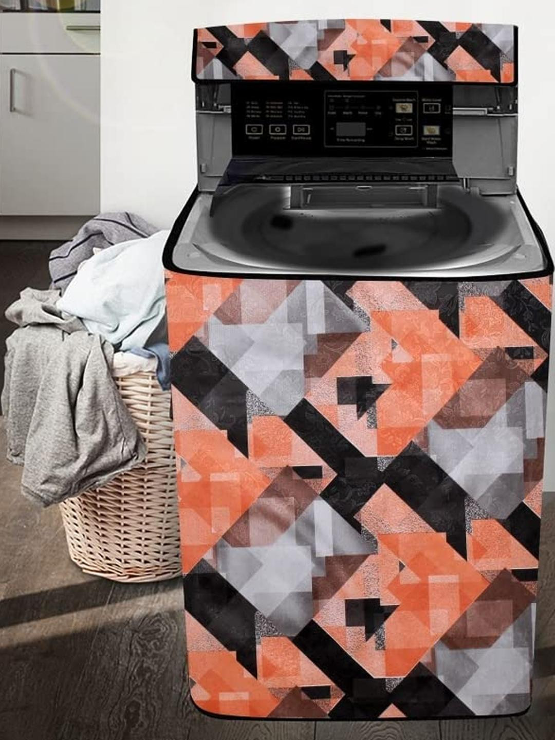 The Furnishing Tree Washing Machine Cover Checkered Pattern Orange Compatible for Whirlpool 7 Kg Fu