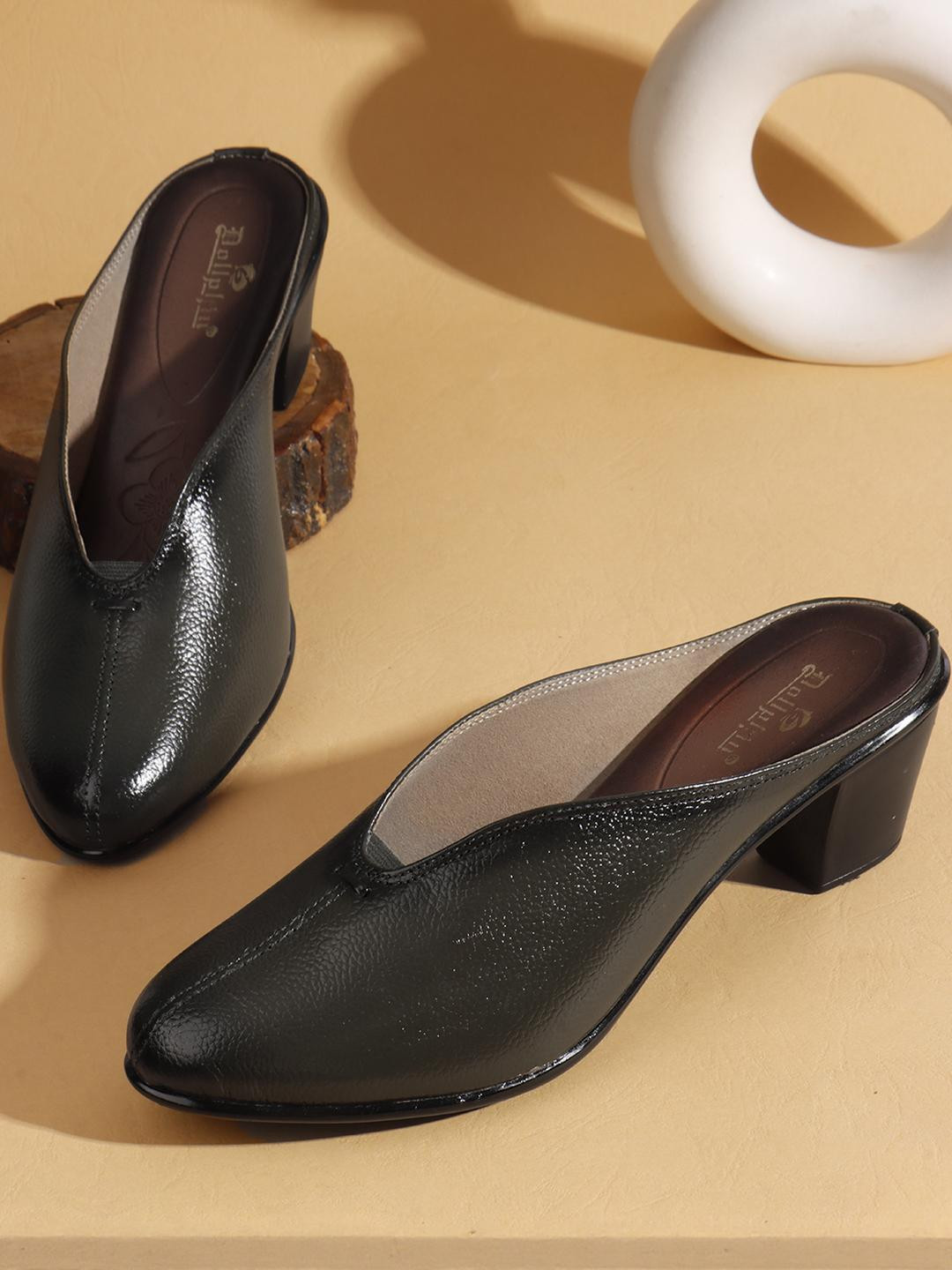Dollphin Green Leather Block Heels