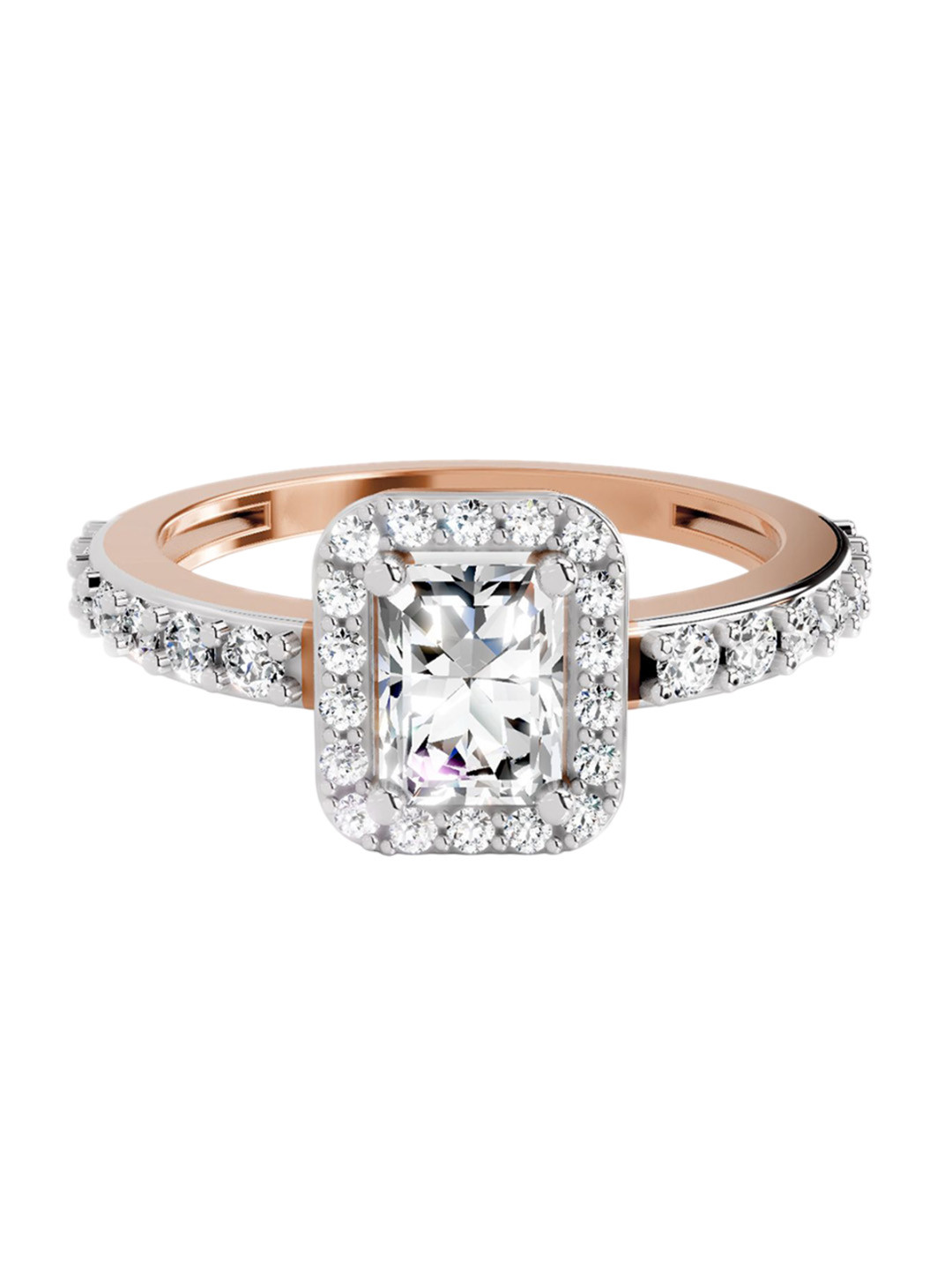 Sparkles 14K Rose Gold Lab Grown Diamond 1.24 Carat Emerald & Round Shape Diamond Ring