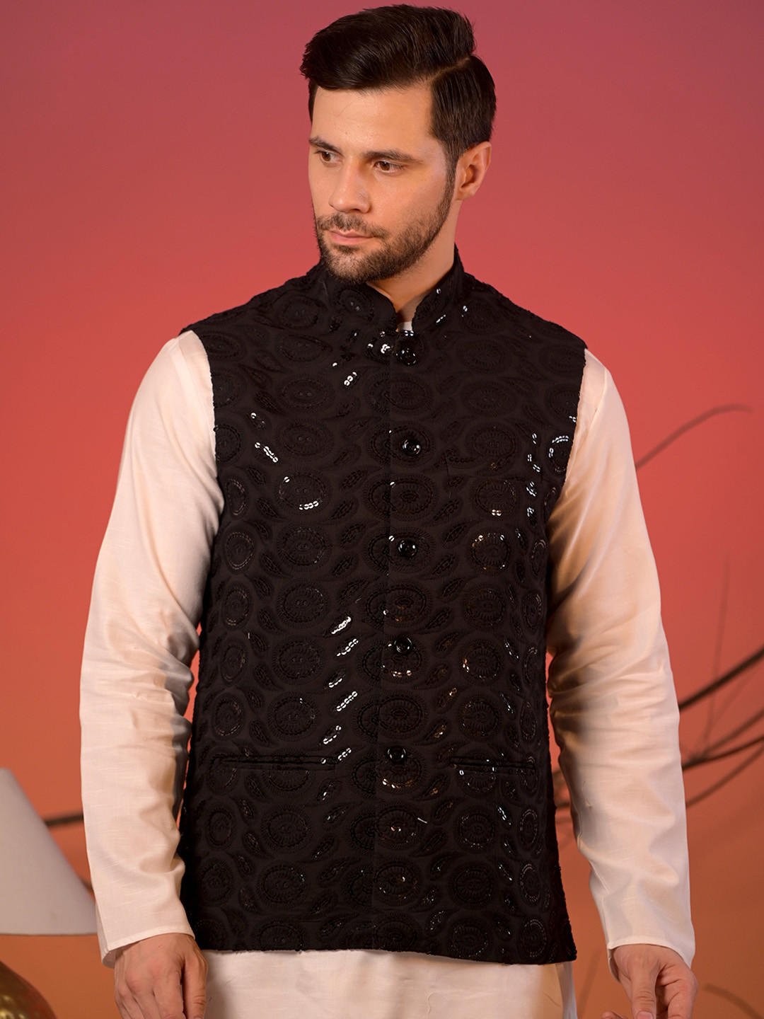 Rangkathaa Sequins Embellished Pure Cotton Nehru Jackets