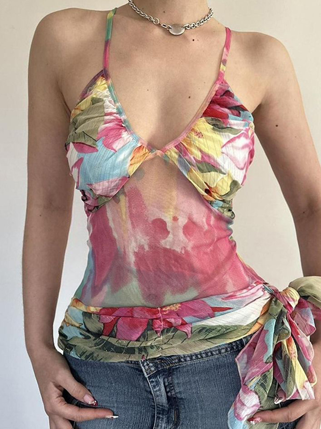 LULU & SKY Women Printed Ruched Transparent Back Empire Top