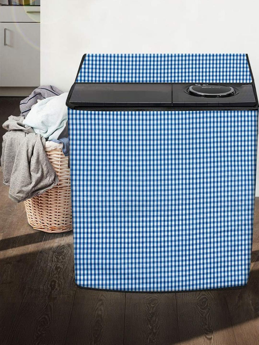 The Furnishing Tree Washing Machine Cover Pin Check Pattern Blue Compatible for Whirlpool 6.5Kg Sem