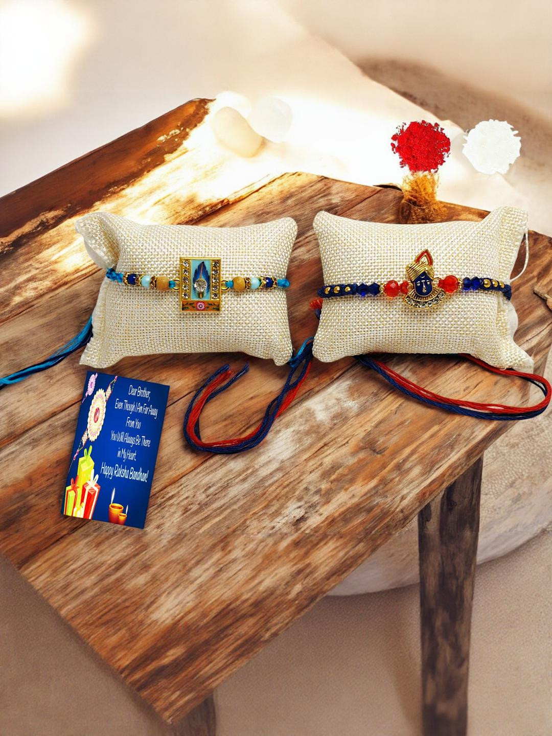 More pankh n Krishna Metal Rakhi::  Greeting card n Roli