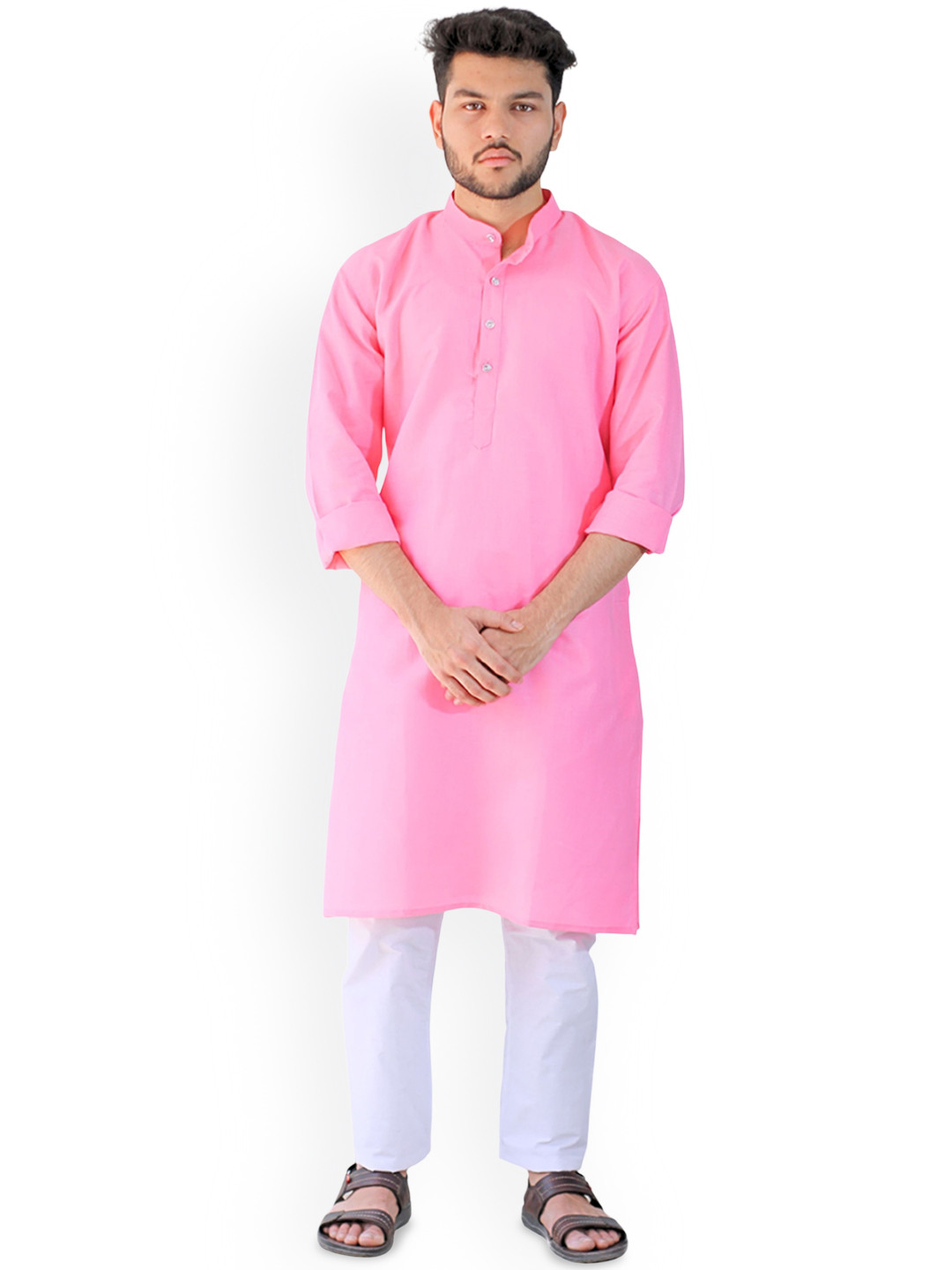 YOUTH ROBE Men Band Collar Regular Kurta with Pyjamas