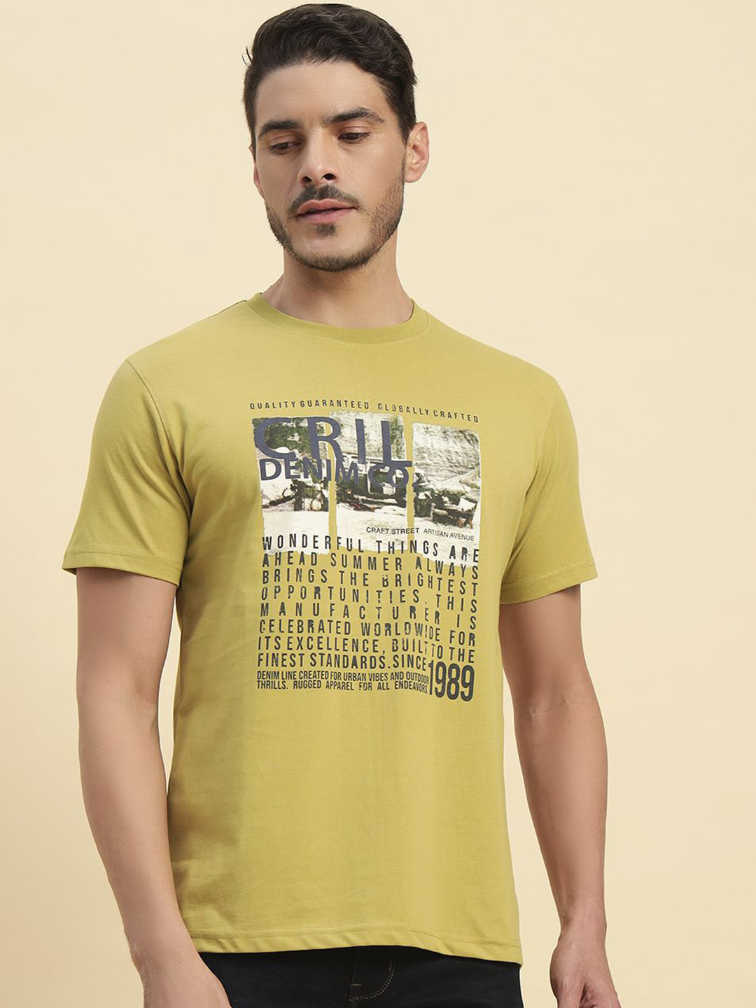 Cantabil Men Typography Printed Round Neck Cotton T-shirt