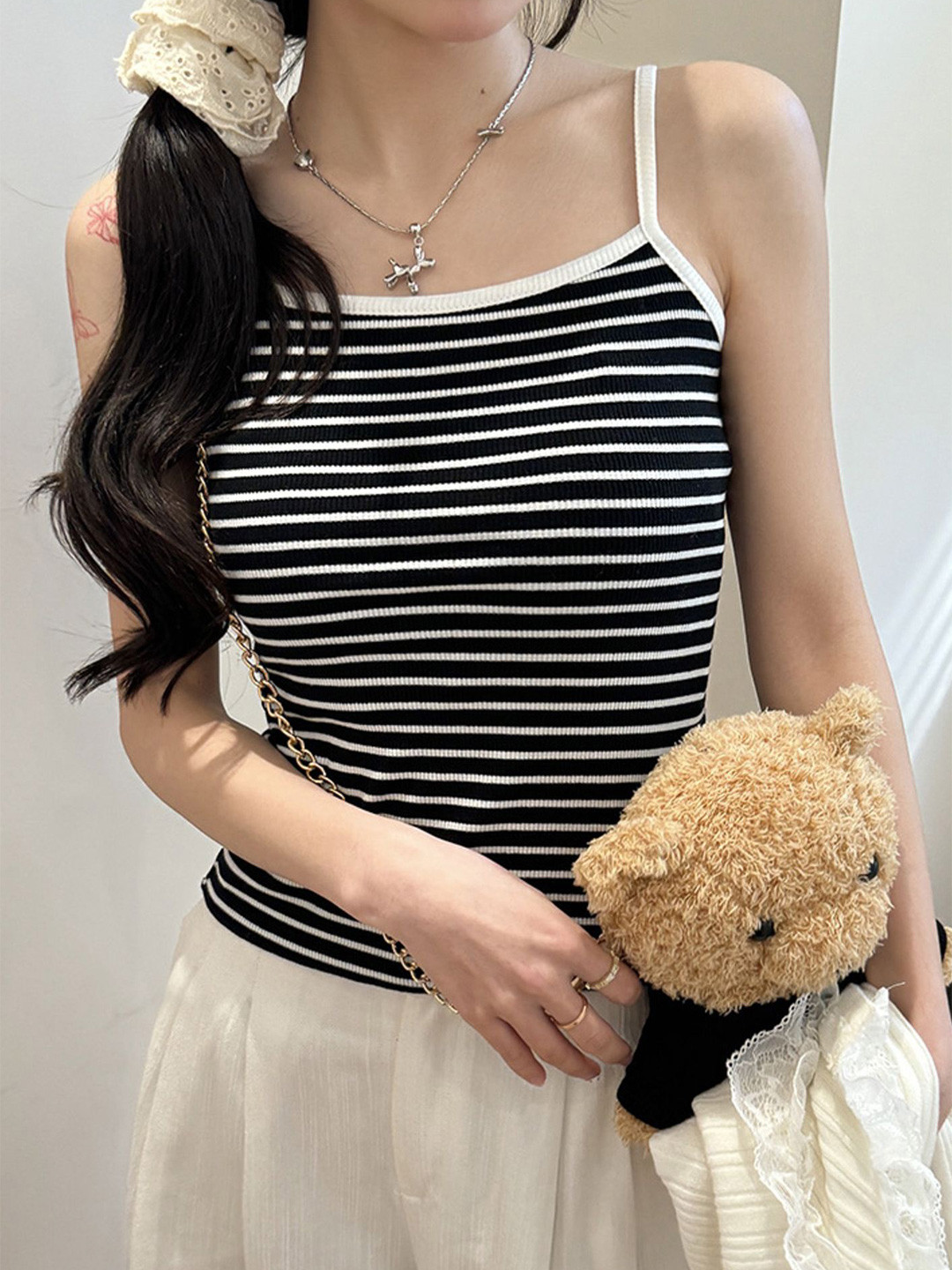 LULU & SKY Women's Striped Square Neck Camisole Top