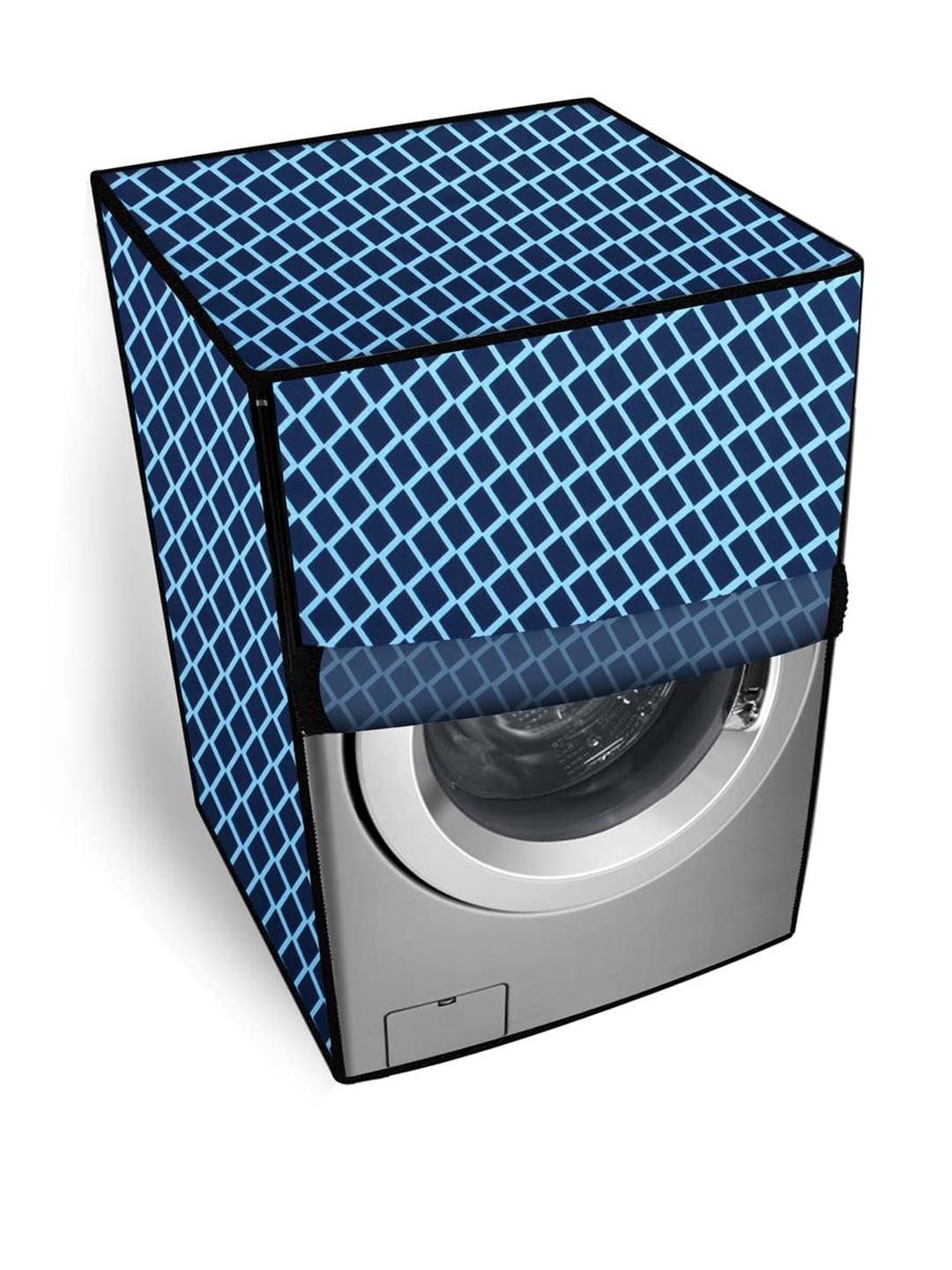 The Furnishing Tree Washing Machine Cover Check Blue Compatible for Bosch 8 Kg Fully-Automatic Fron