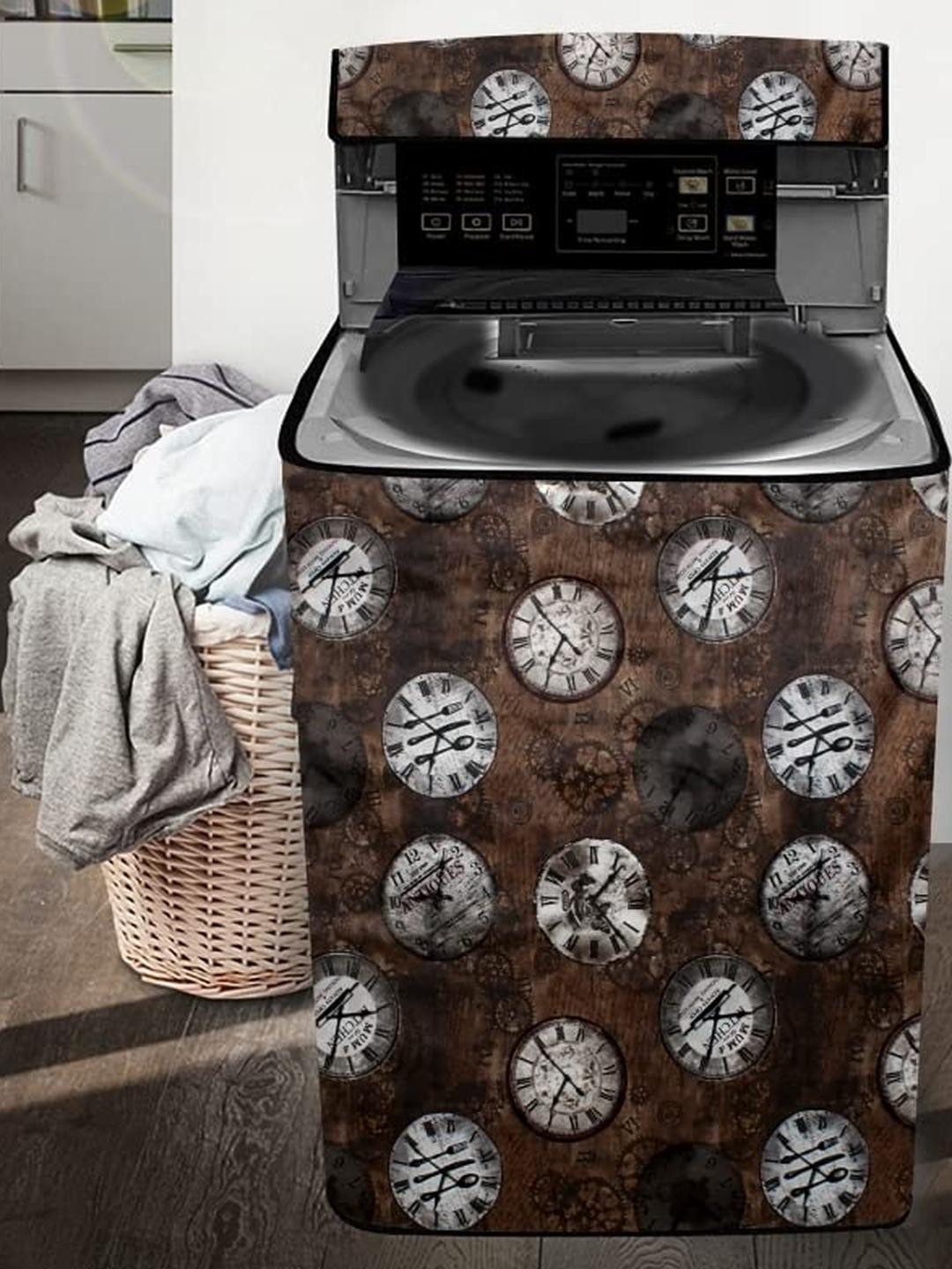 The Furnishing Tree Washing Machine Cover Analog Pattern Coffee Compatible for Whirlpool 8 Kg Fully