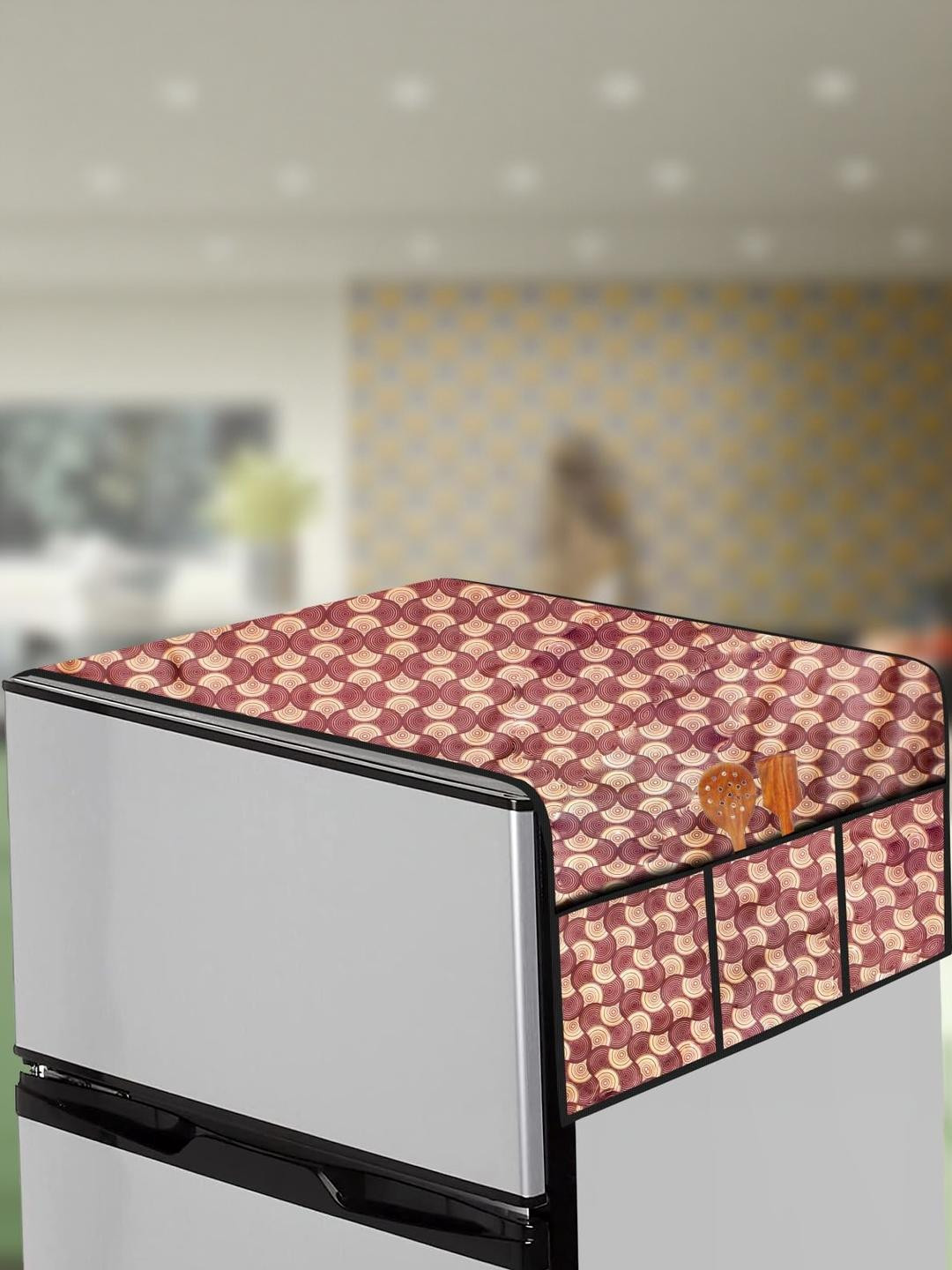 The Furnishing Tree Peach Surface Patterned PVC Fridge Top Cover