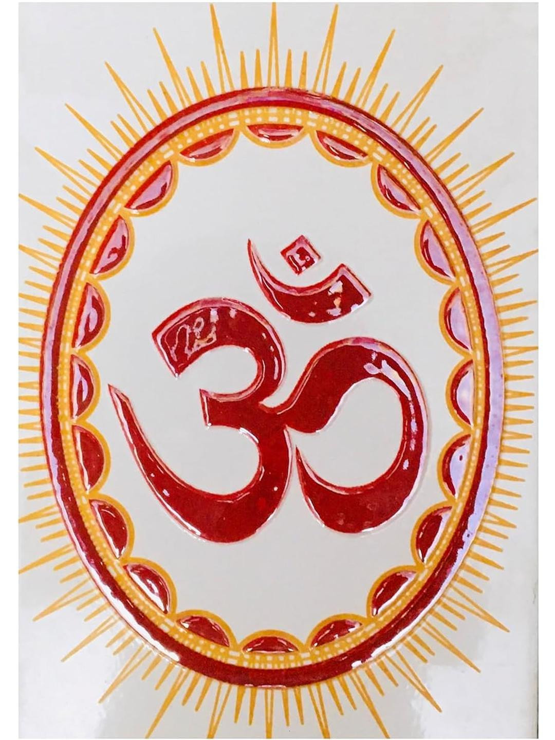 SHOP BY ROOM Wall Hanging OM Ceramic Ethnic Motifs Glossy Pooja Room Spiritual Wall Decor