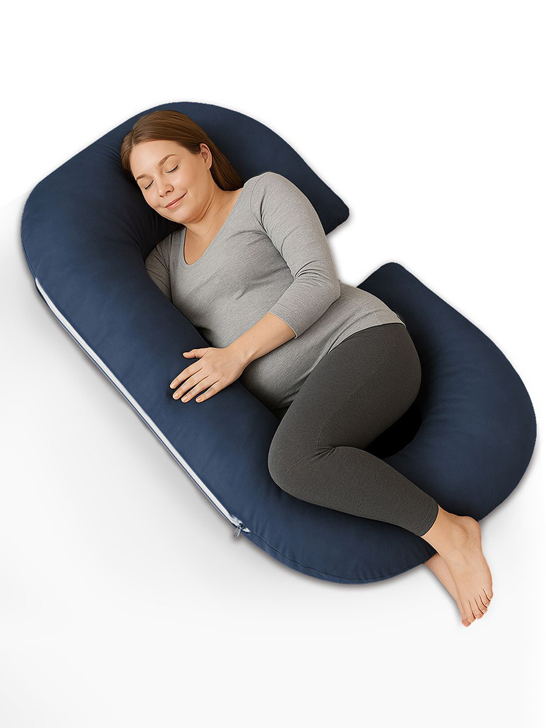 Kuber Industries Navy Blue & White Microfibre C Shaped Maternity Pillow