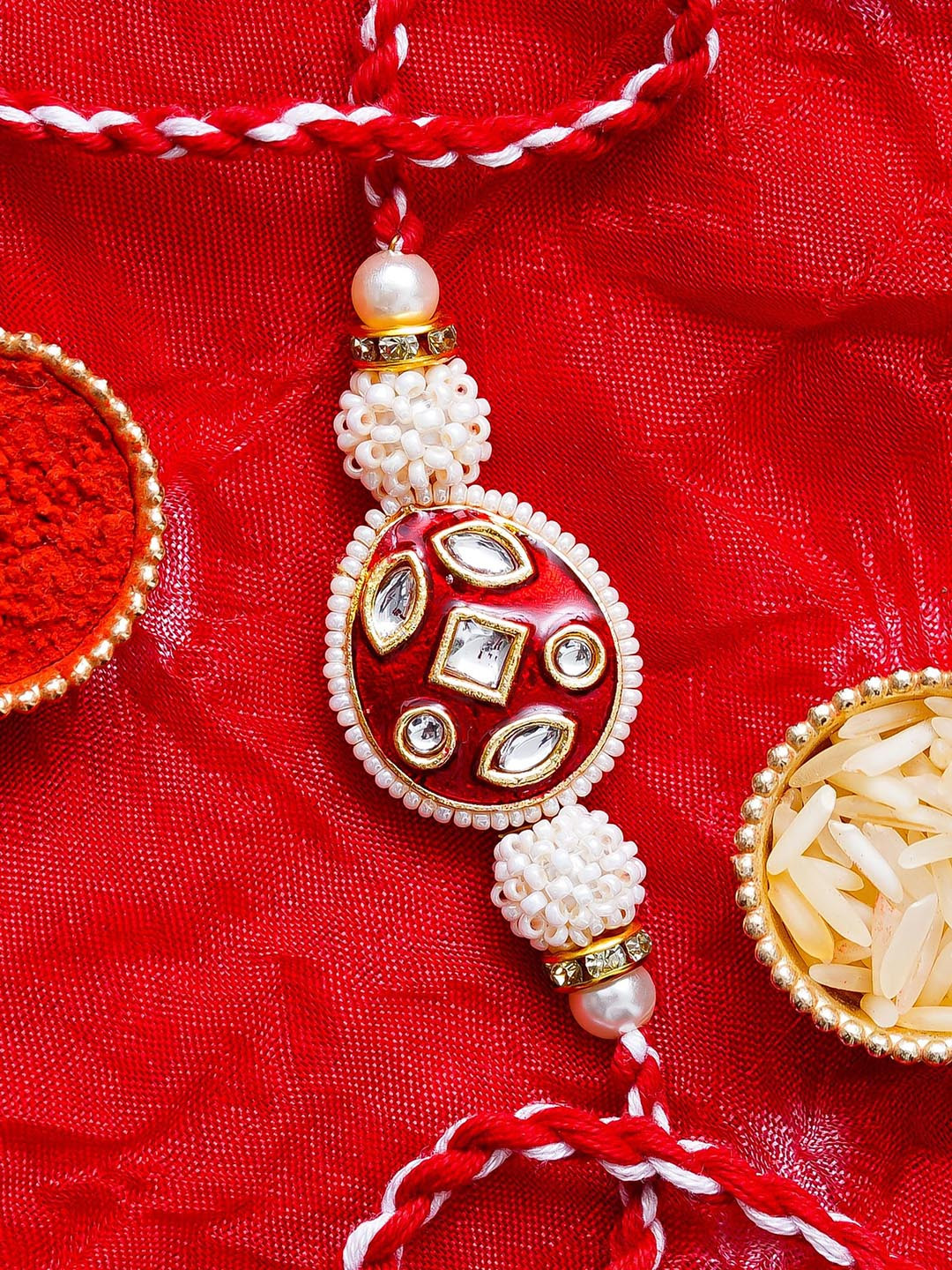 ahoora Kundan Meena Thread Rakhi With Chawal & Kumkum