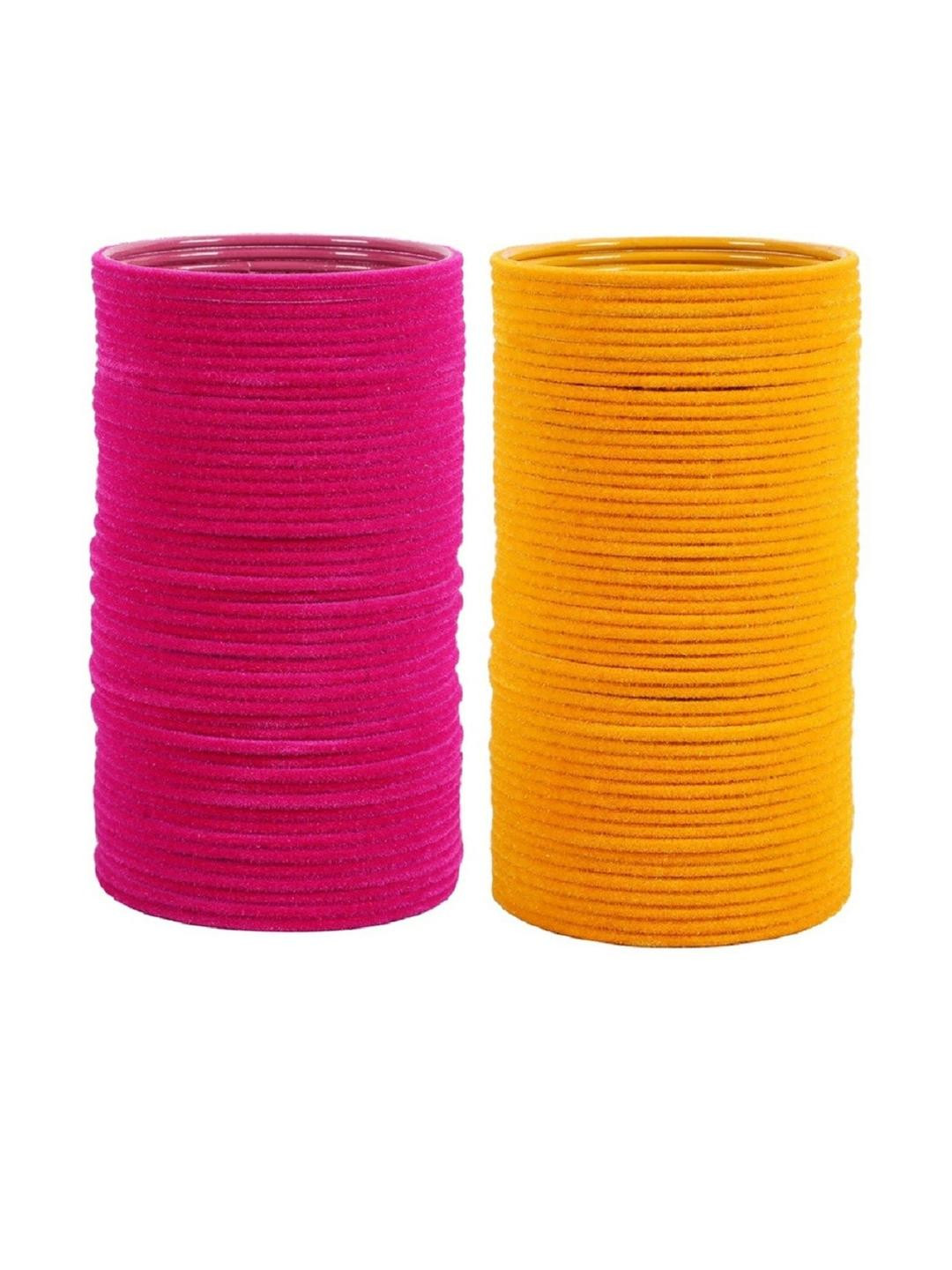 Guddan Set of 96 Rani & Haldi Metal Velvet Bangles