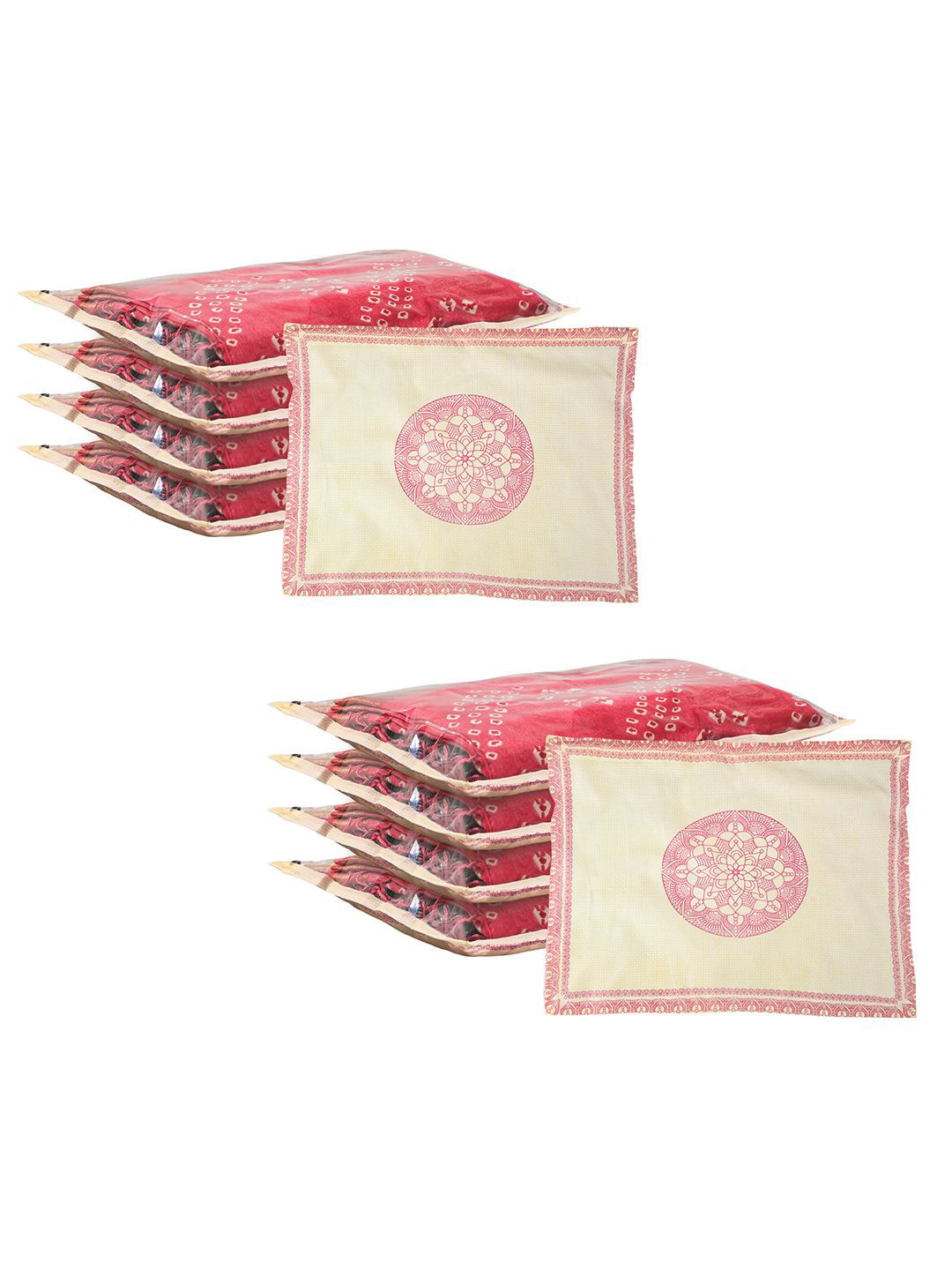 Kuber Industries Pink & Yellow 10 Pieces Gola Printed Saree Covers Organisers