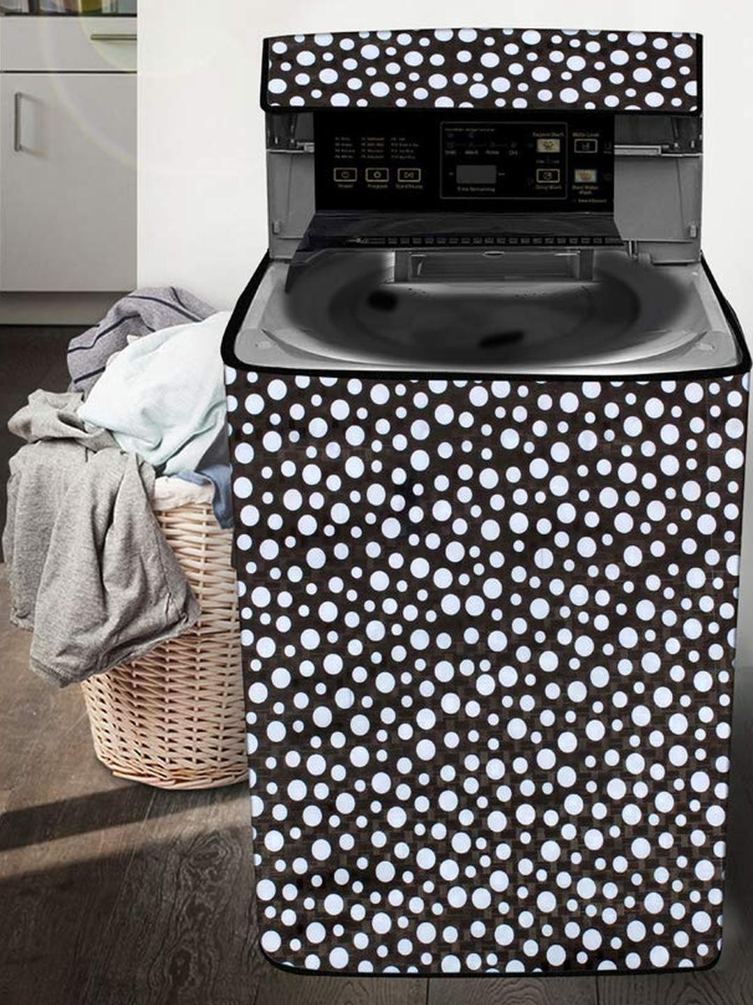 The Furnishing Tree Washing Machine Cover Polka dot Pattern Black Compatible for Whirlpool 9.5 kg F