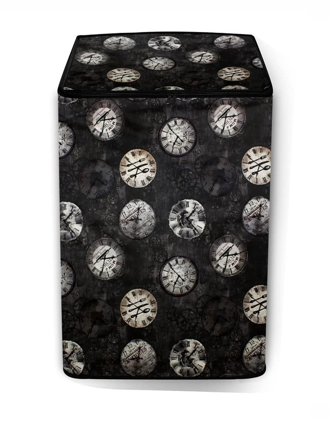 The Furnishing Tree Washing Machine Cover Analog Pattern Black Compatible for Whirlpool 8 Kg Fully-