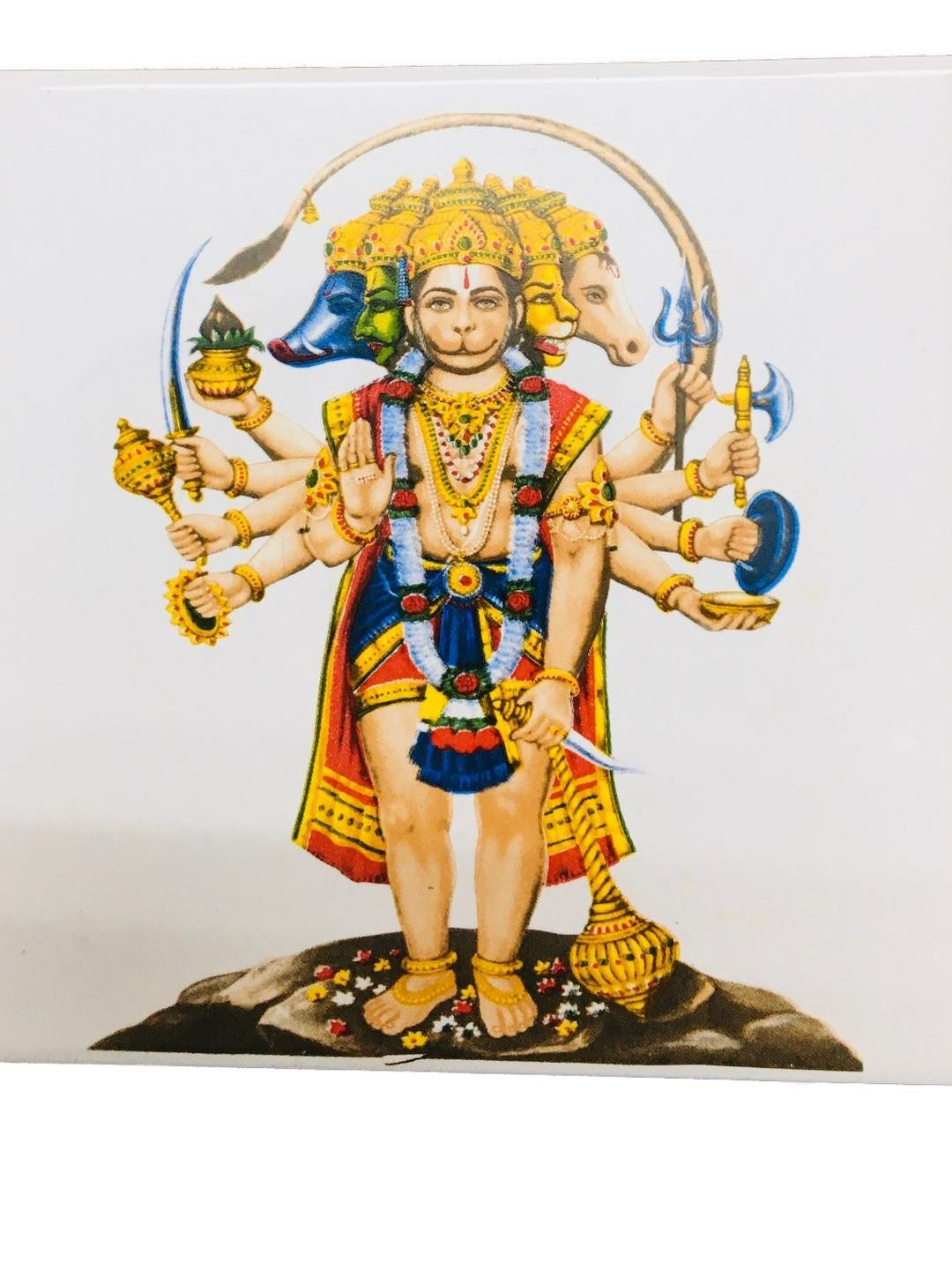 SHOP BY ROOM Standing Panch Mukhi Hanuman Ceramic Glossy Spiritual Wall Decor-6In