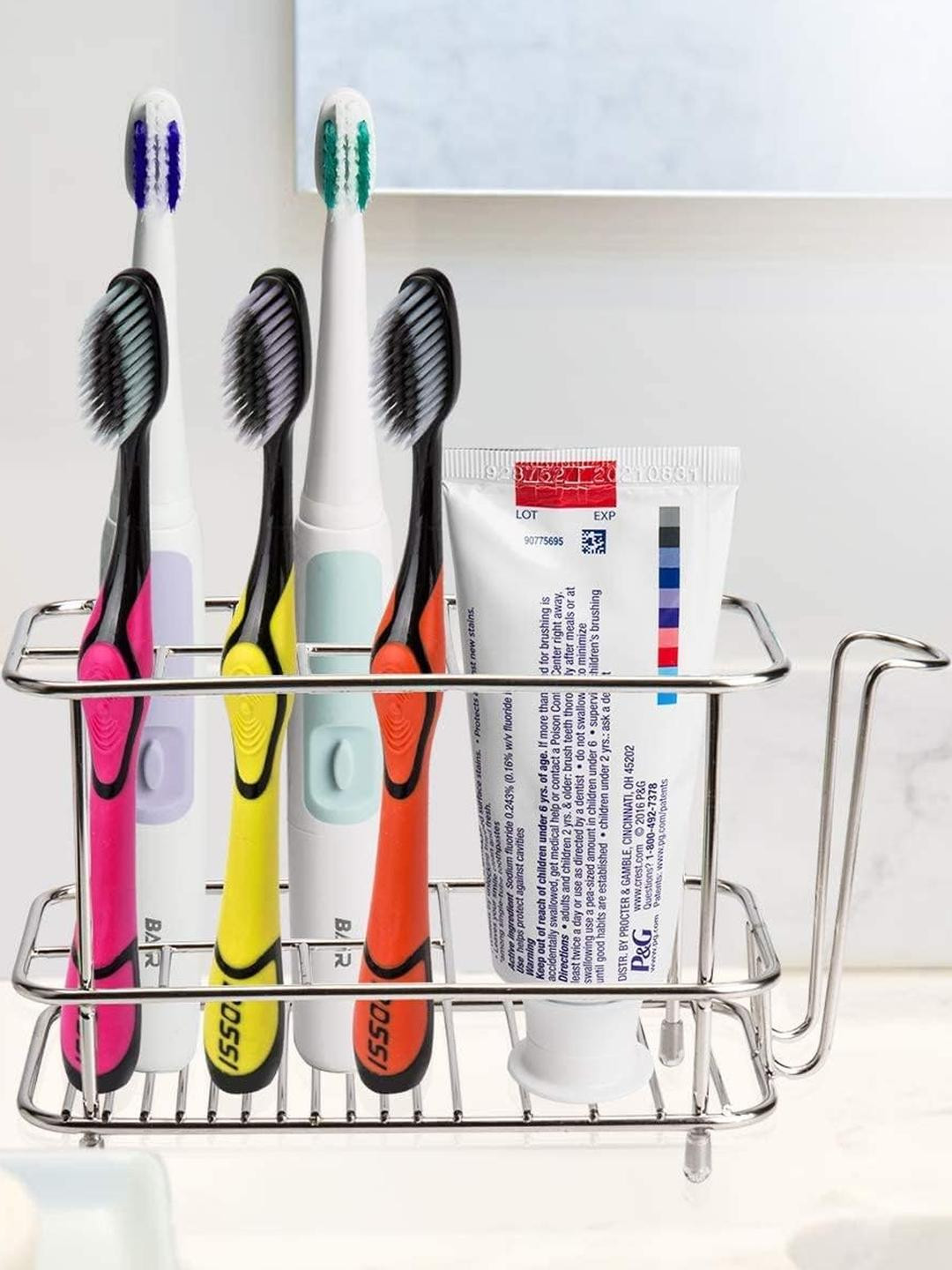 TAGVE Silver-Toned Solid Stainless Steel Toothbrush Holder