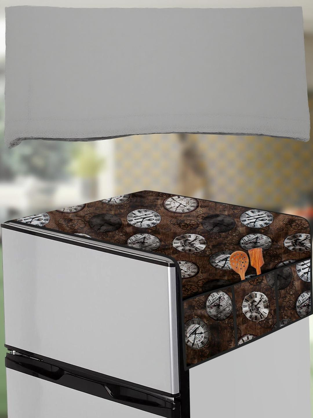 The Furnishing Tree Coffee Brown Printed Side Storage Fridge Cover