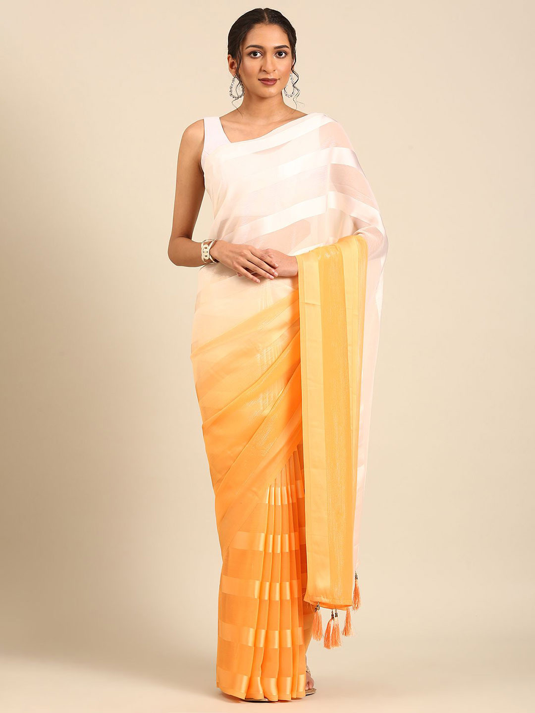 Taashi Ombre Metallic Zari Striped Chiffon Saree