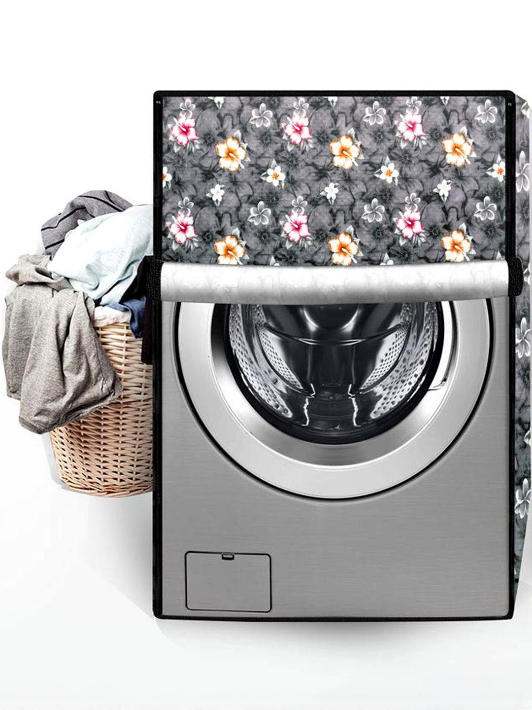 The Furnishing Tree Front Load Washing Machine Cover Floral Grey Compatible for 8.5 Kg Executive Pl
