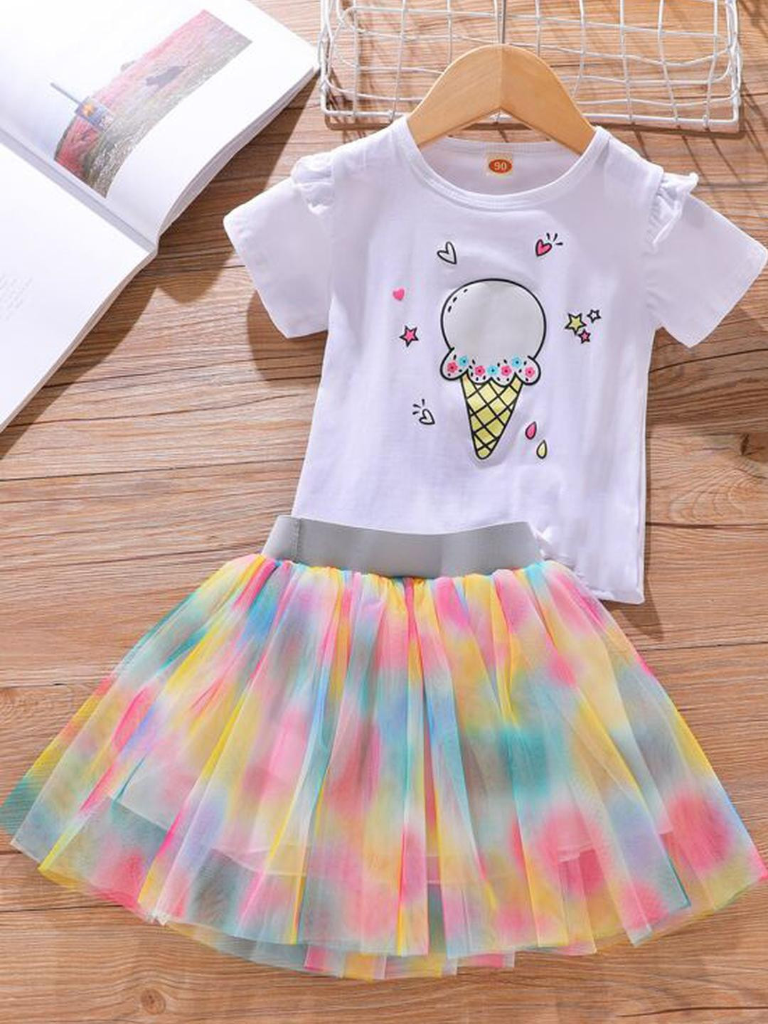 Hikuj Girls White Cotton Blend Clothing Set