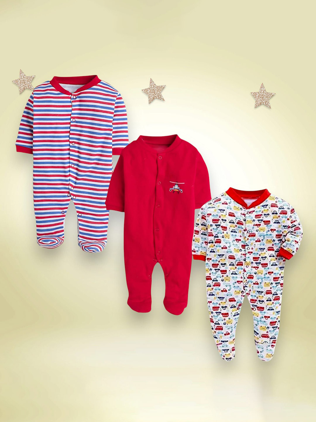 Trubliz Infants Kids Pack of 3 Printed Sleepsuit