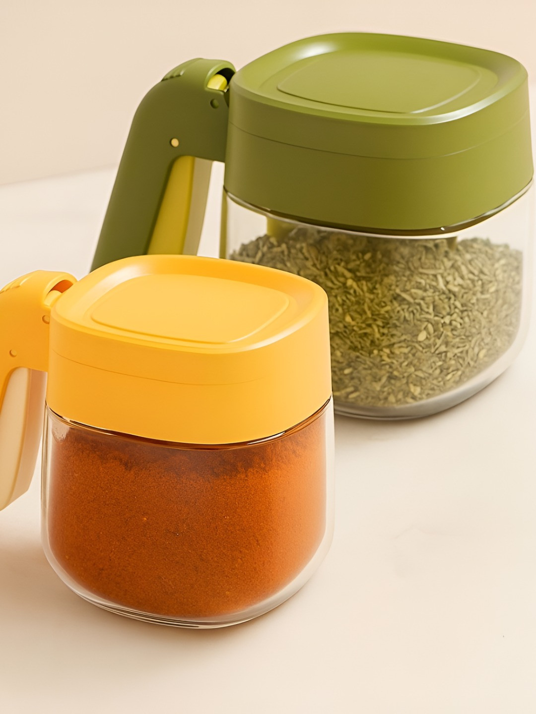 We3 White Transparent & Green 2 Pieces Glass Easy to Clean Spice Boxes