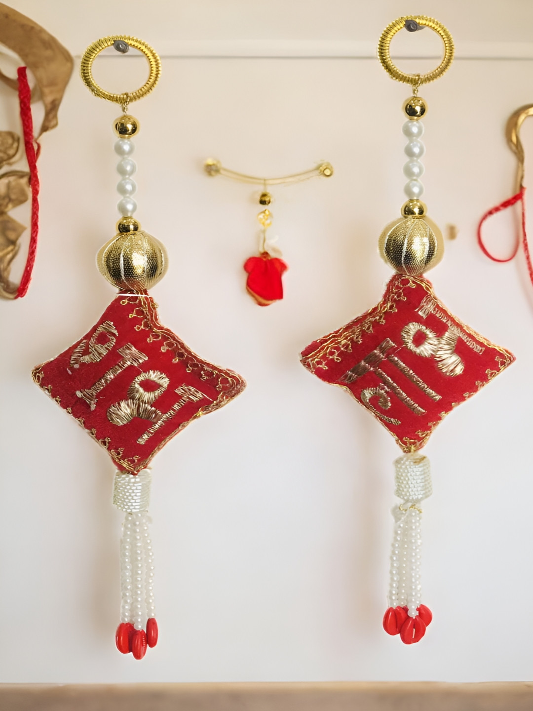 GADINFASHION Set Of 2 Red & Yellow Textured Hanging Toran