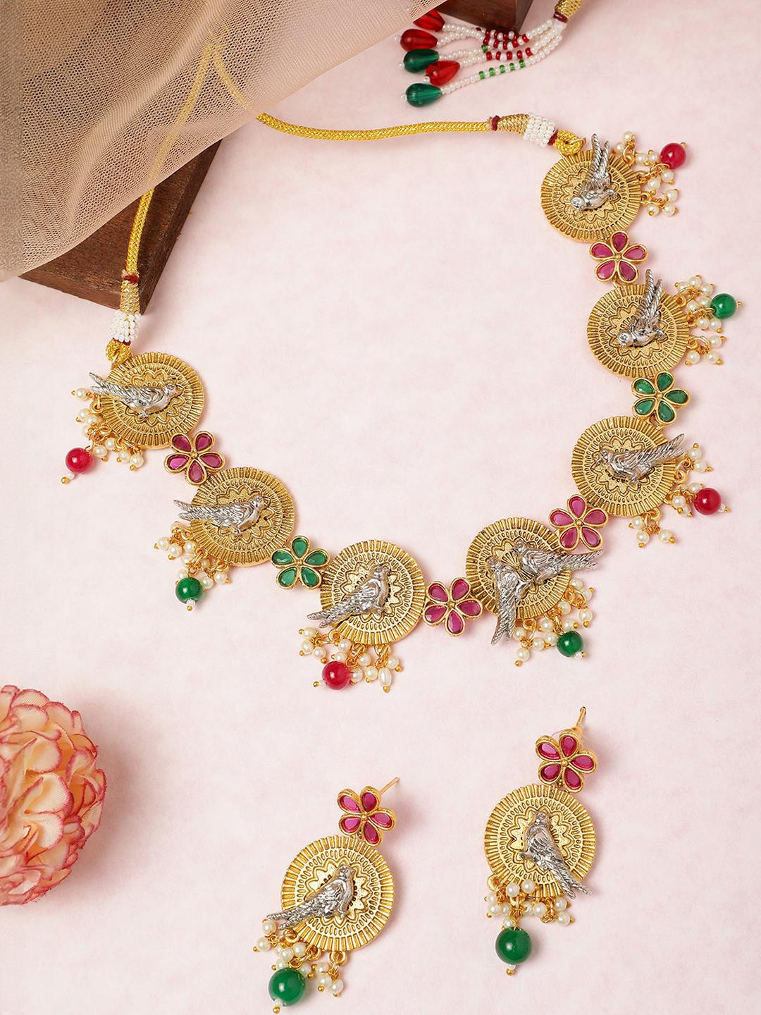 Anouk Gold-Plated Copper Artificial Stones & Beads Jewellery Set