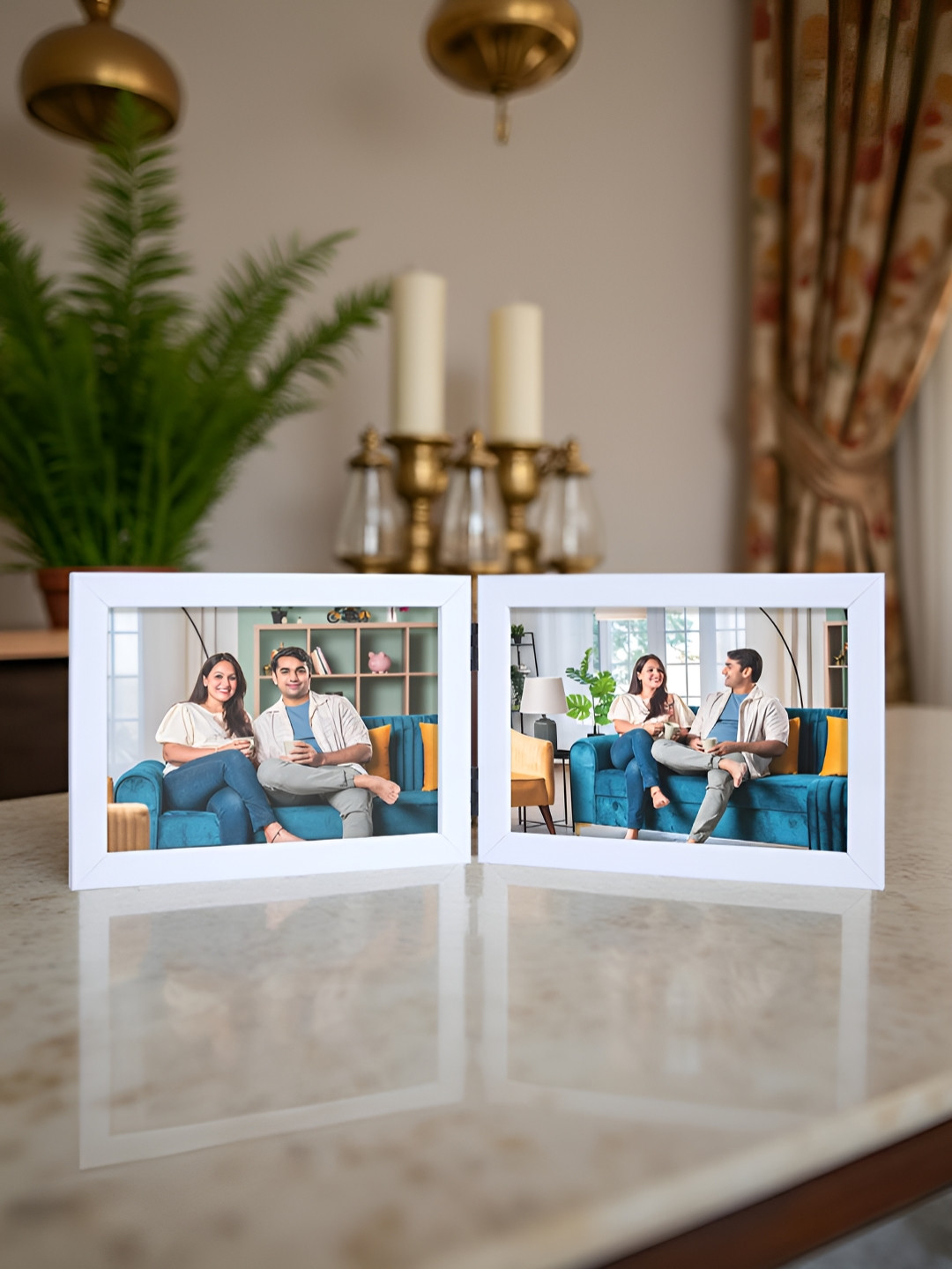 Golden Peacock White Foldable Table Photo Frame