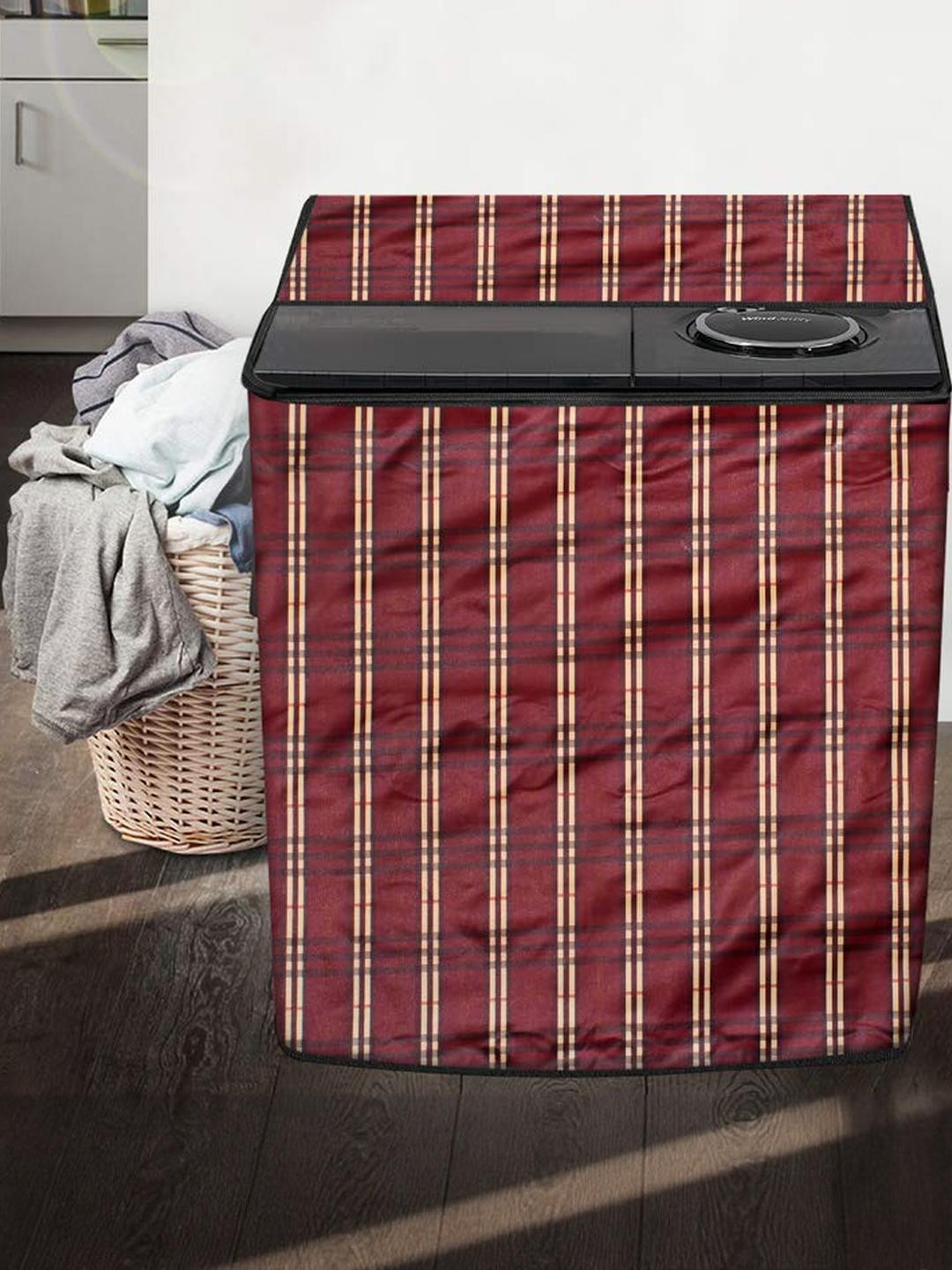 The Furnishing Tree Washing Machine Cover Plaid Pattern Red Compatible for Whirlpool 8.2 Kg Semi-Au