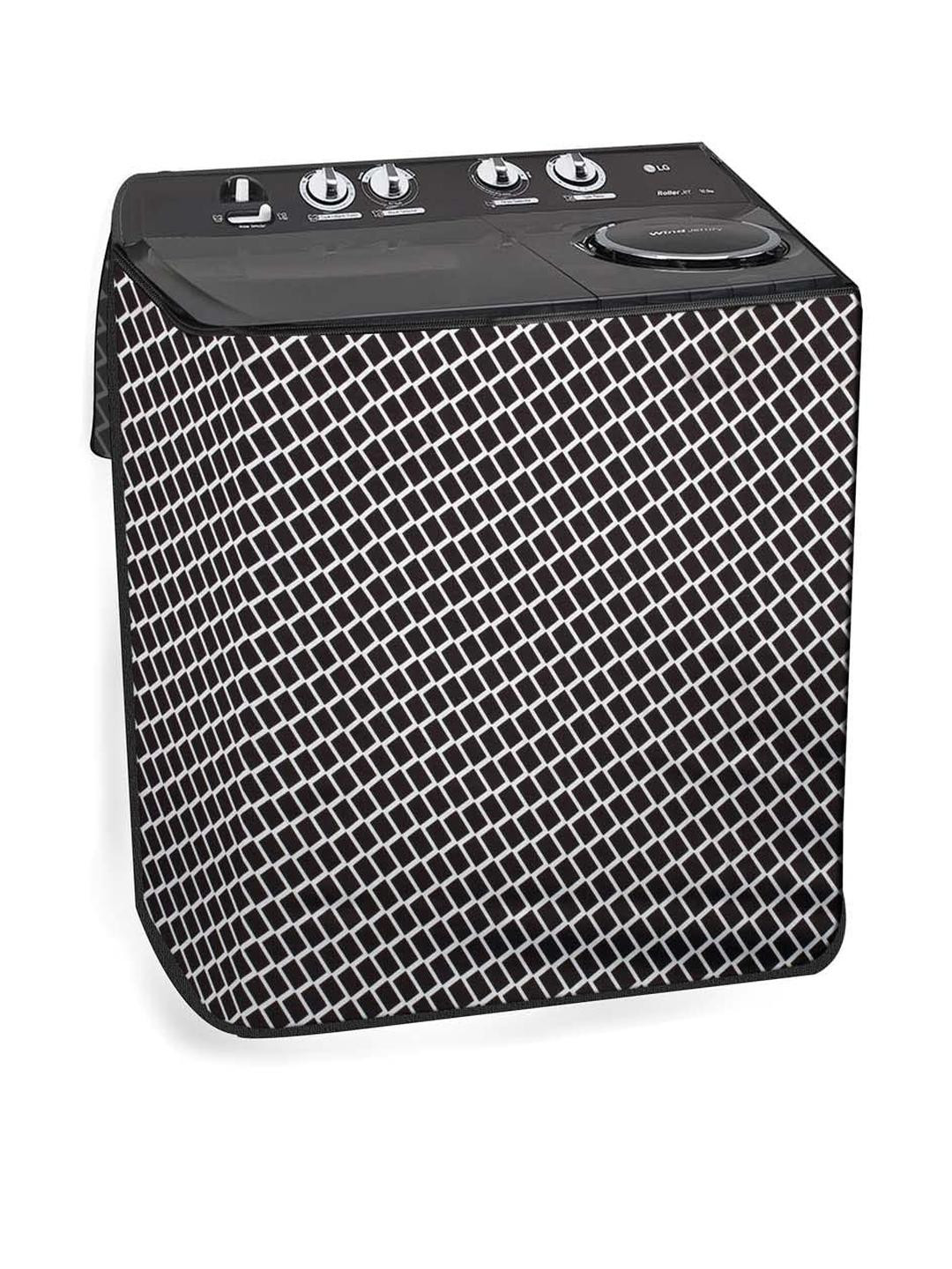 The Furnishing Tree Washing Machine Cover Check Grey Compatible for GODREJ 8KG Semi-Automatic Top L