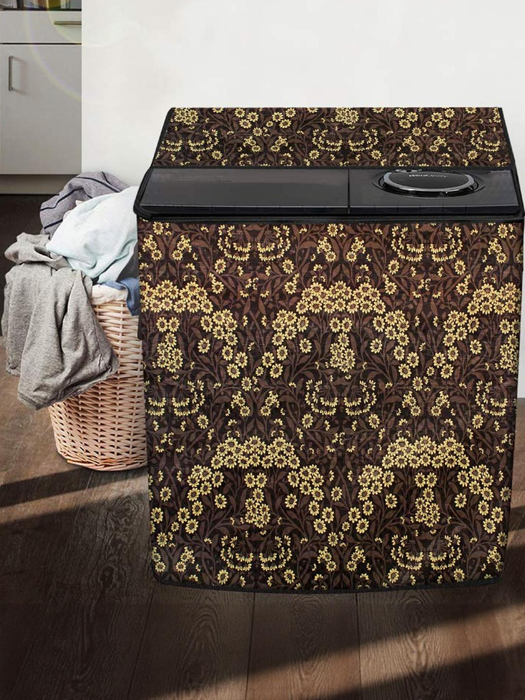 The Furnishing Tree Washing Machine Cover Florals Pattern Brown Compatible for Whirlpool 8.5 Kg Sem