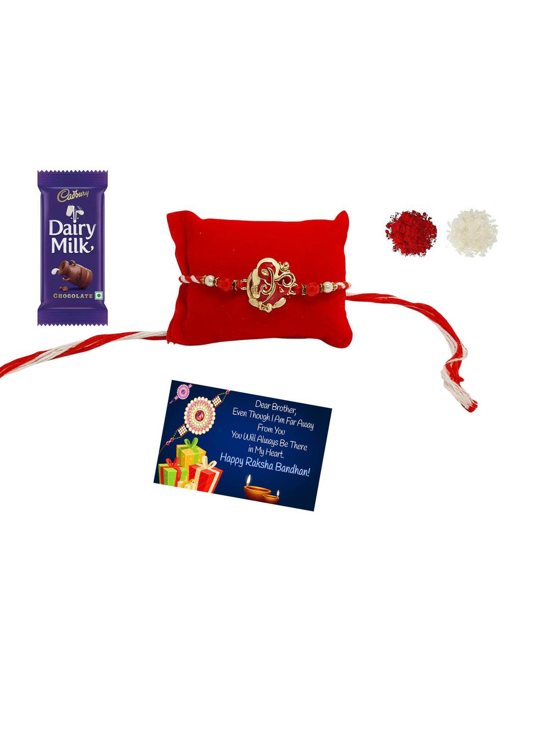Ganes Ji Metal Rakhi choclate Greeting card n Roli