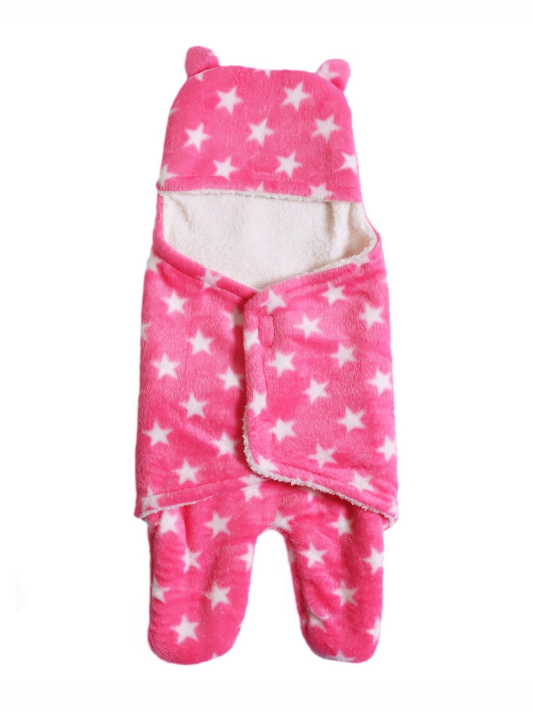 FIRST SLEEP Kids Pink & White Printed AC Room 210 GSM 3 In 1 Hooded Baby Blanket