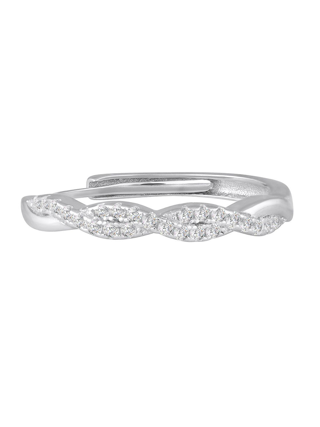 Luxevogue Rhodium-Plated Adjustable Cubic zirconium-Studded Finger Ring