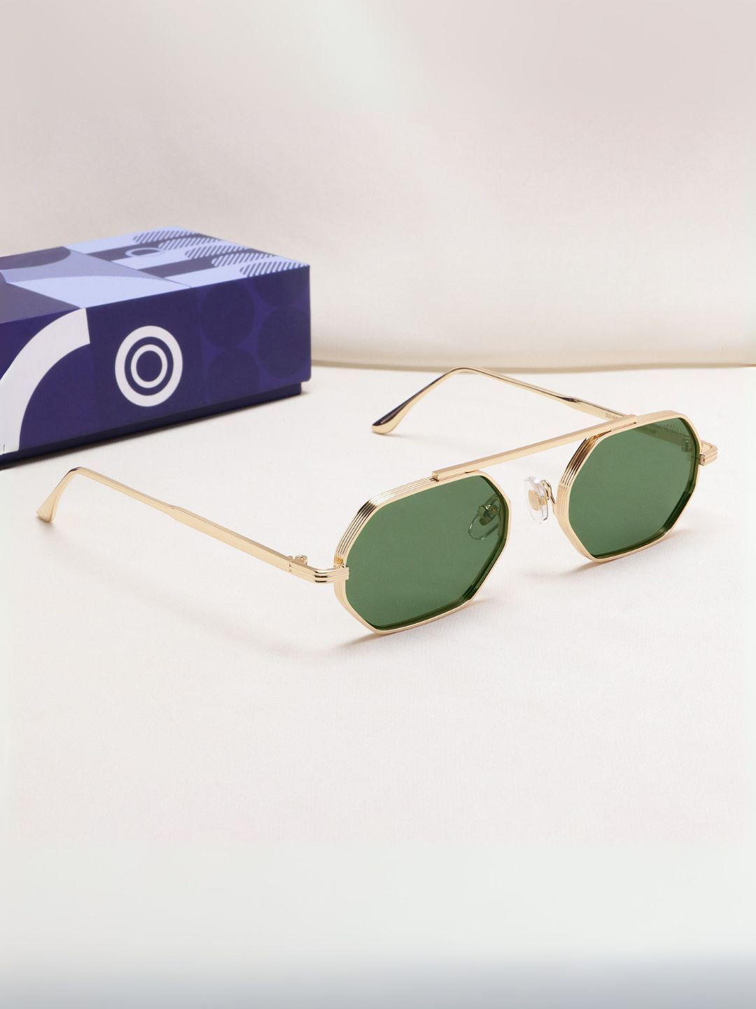 SUNGLASSIC Unisex UV Protected Lens Hexa Gold Green Hexagon Sunglasses Hexa