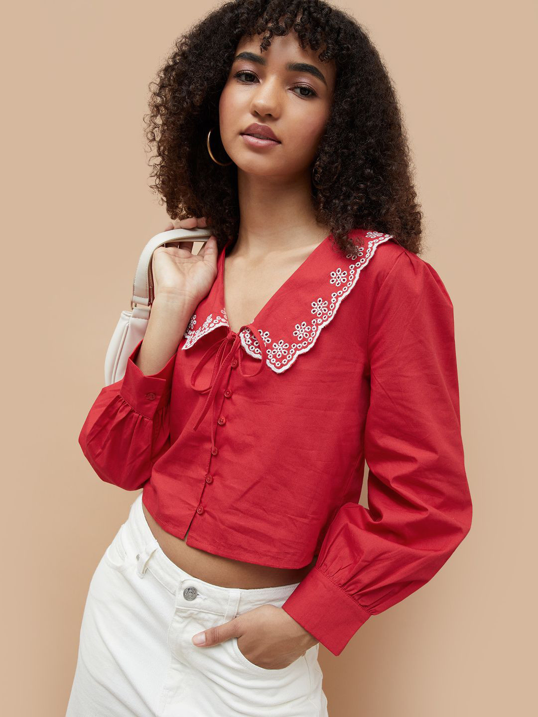 Ginger by Lifestyle Women Solid Tie-Up Neckr Cotton Top