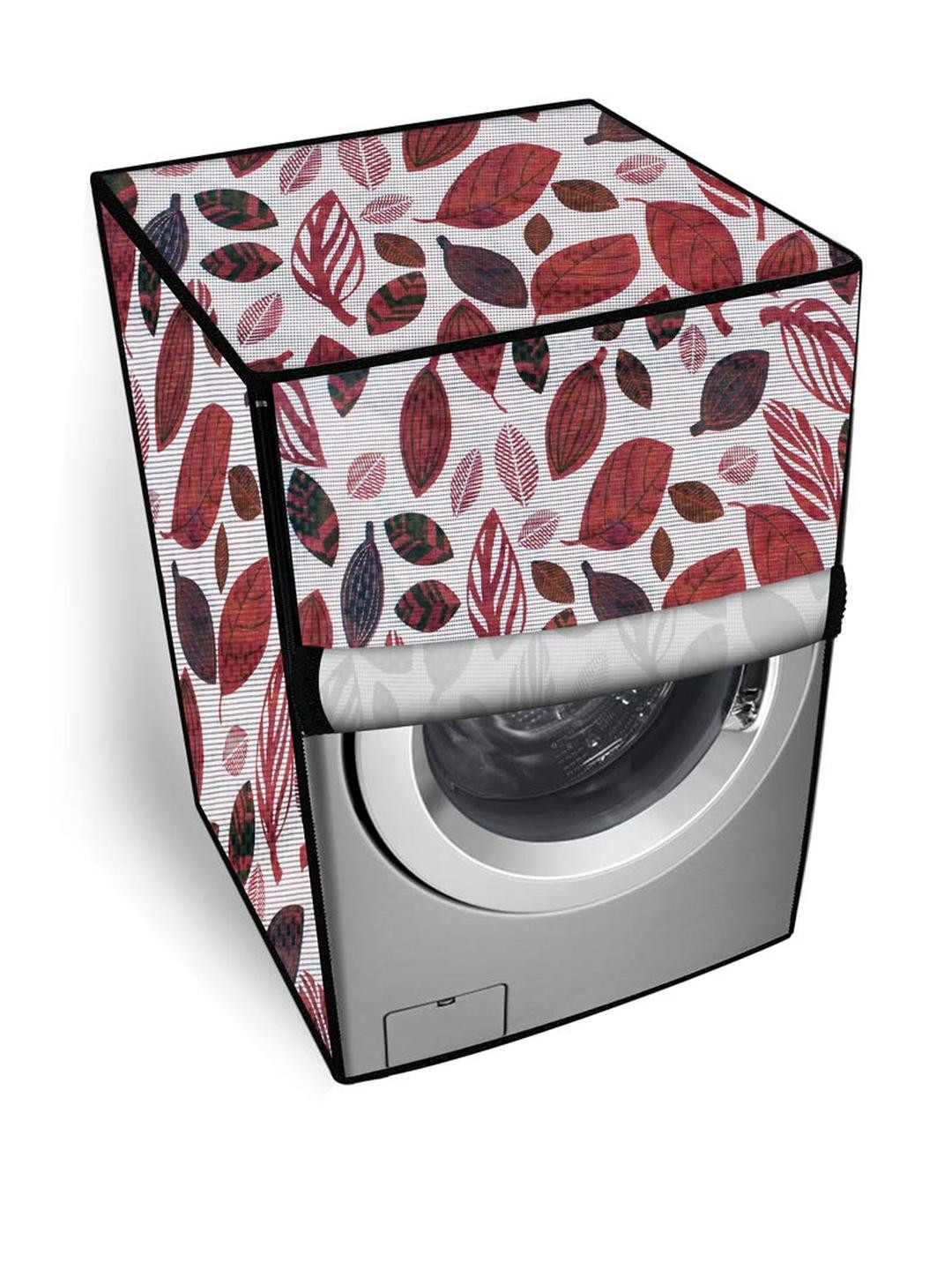 The Furnishing Tree White Leaf Printed Front Load Washing Machine Cover
